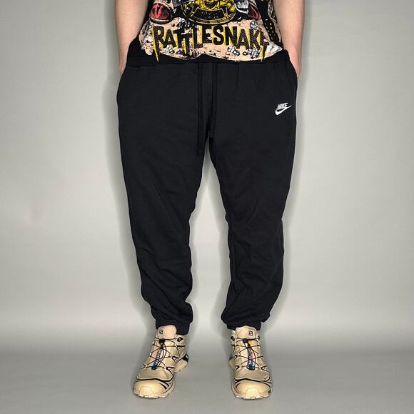 Vintage Y2K Nike Sweatpants Mens 2XL Black White Swoosh Cotton Joggers - Picture 2 of 4